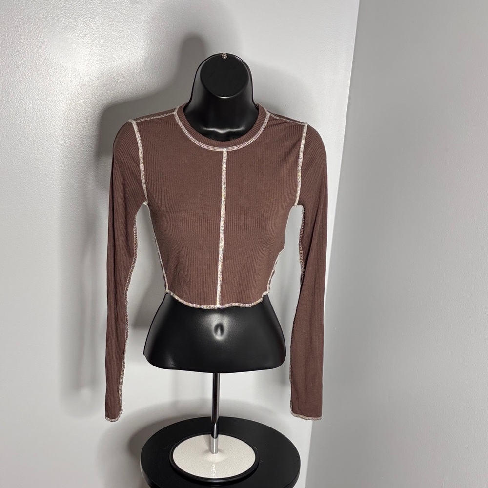Garage Brown Long Sleeve Crop Top